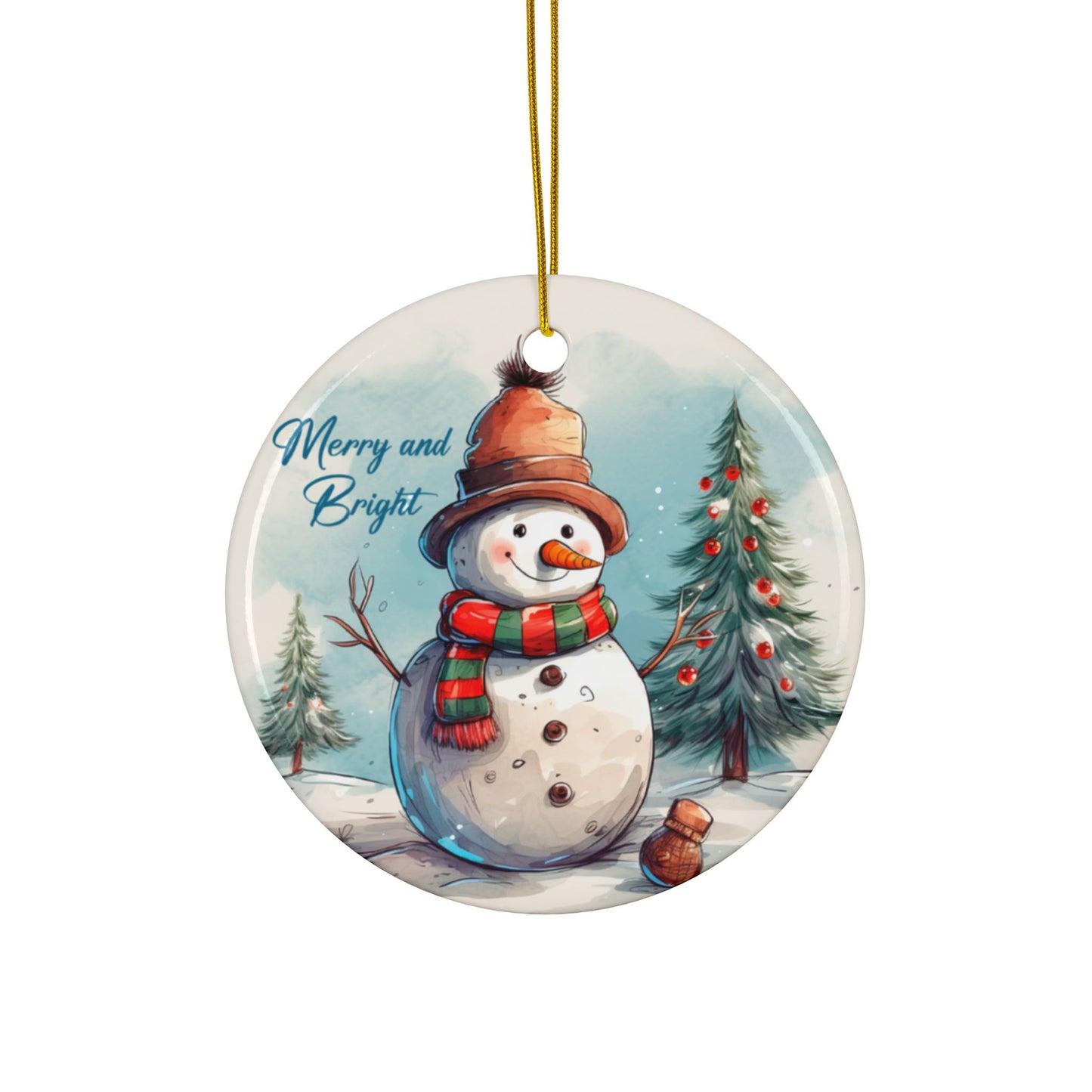 Round ceramic snowman ornament