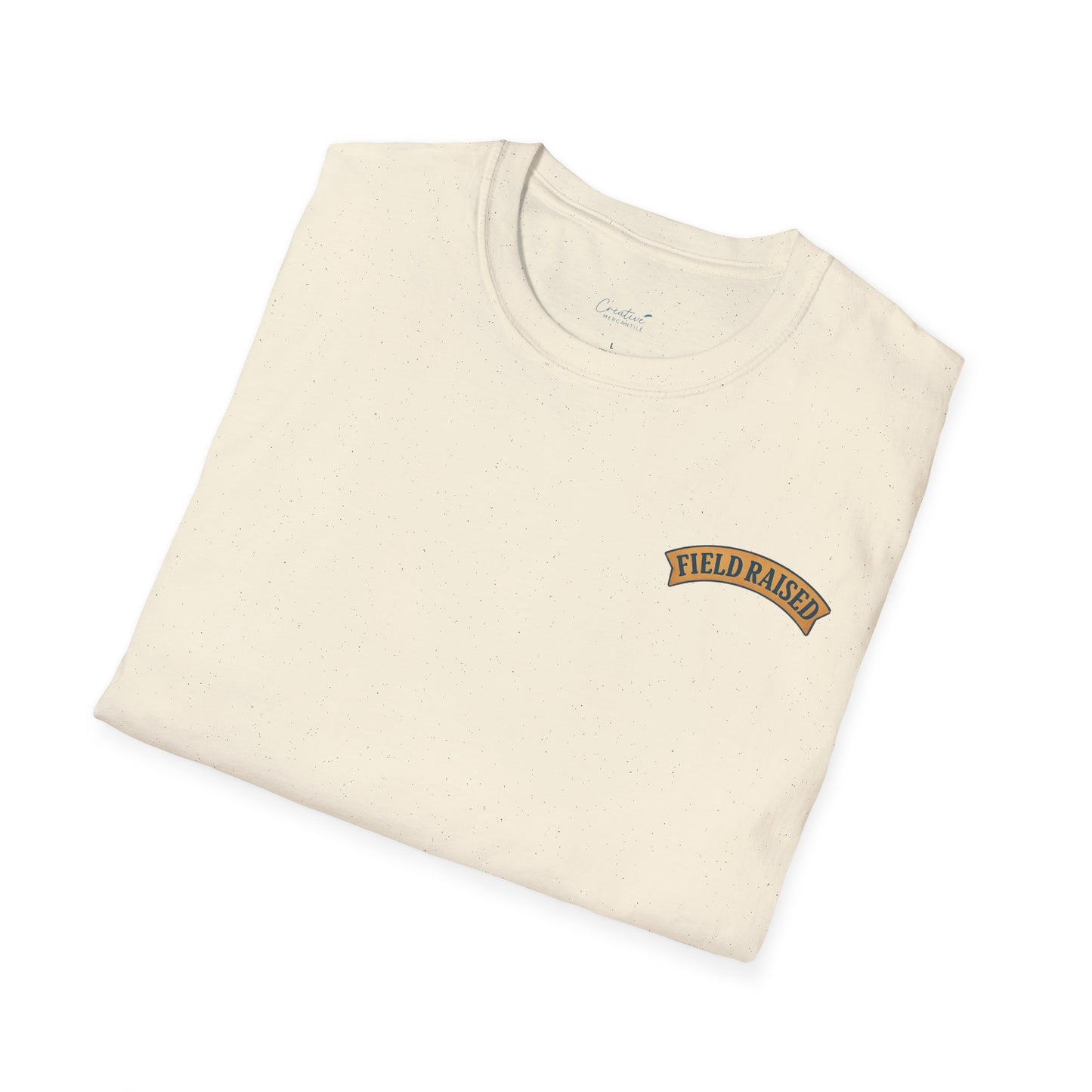 Folded baseball shirt with Field Raised text and sporty typeface