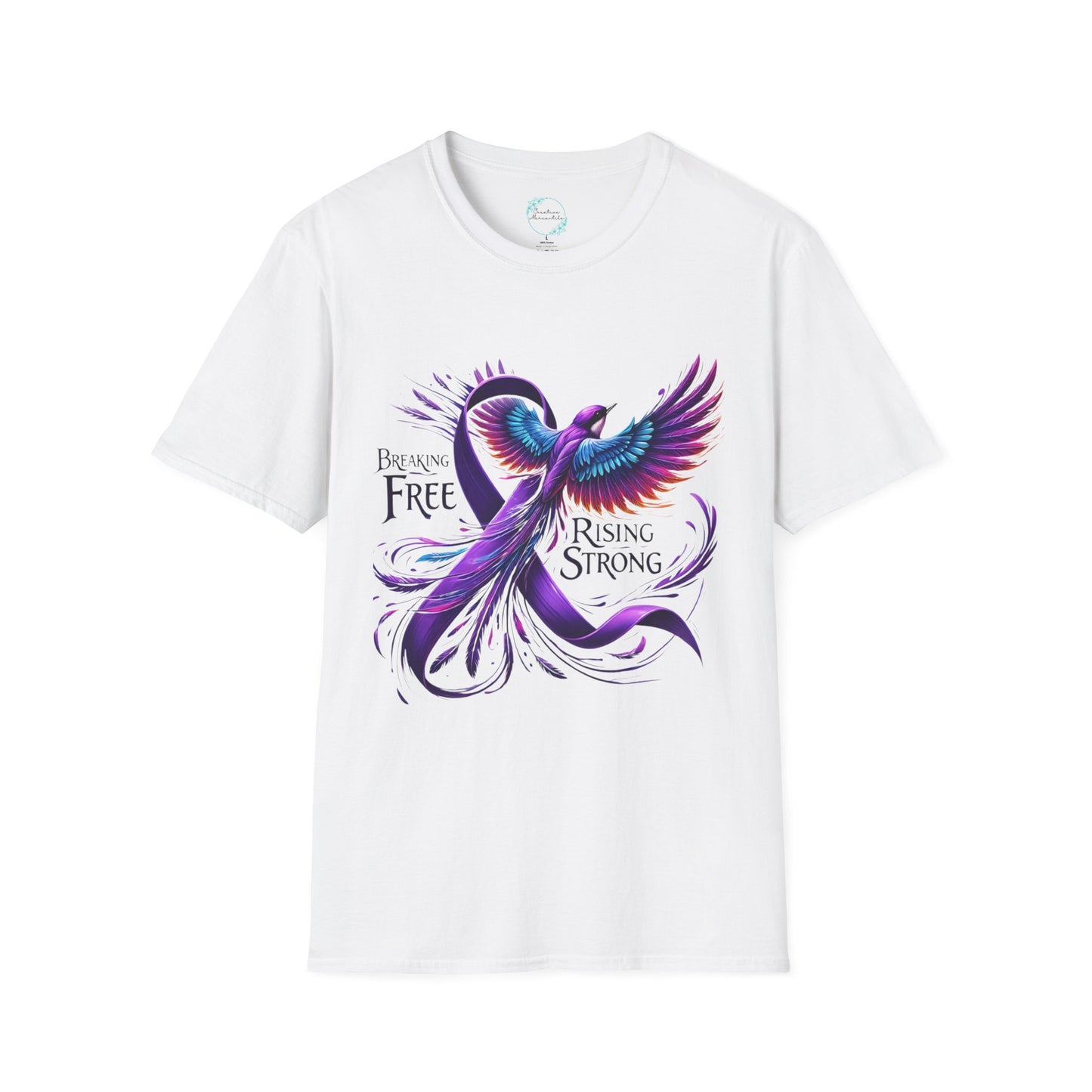 Rising Strong Bird T-shirt with inspirational text Breaking Free Rising Strong