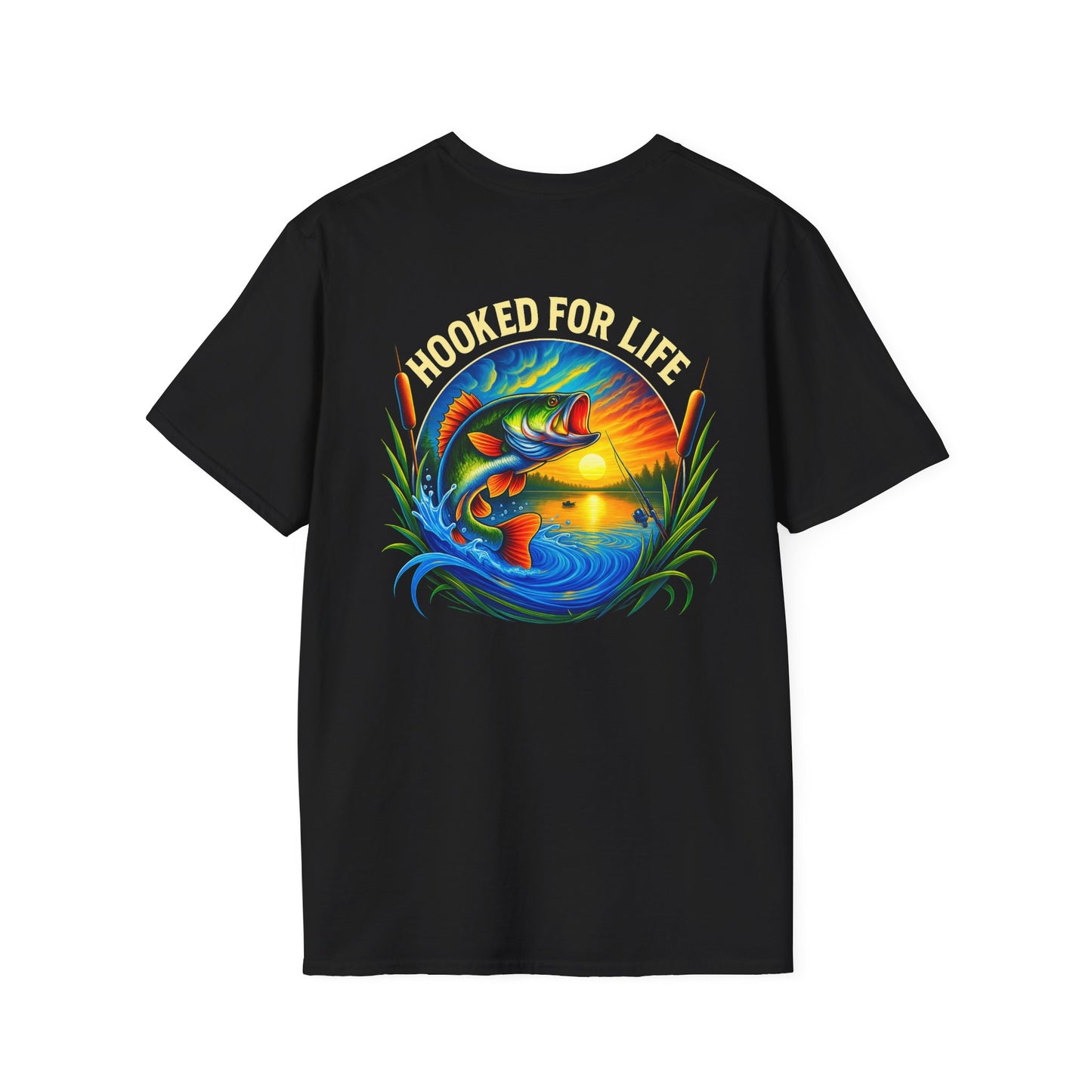 Back of shirt with text Hooked for Life