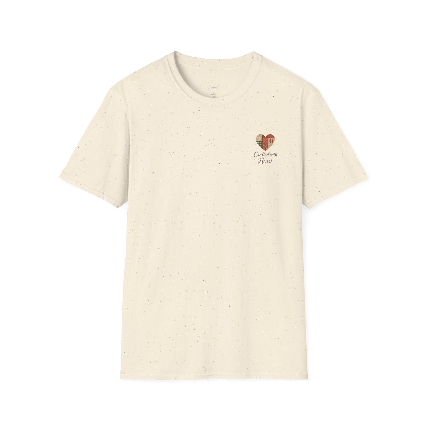 Patchwork Soul T-shirt with colorful stitched heart graphic