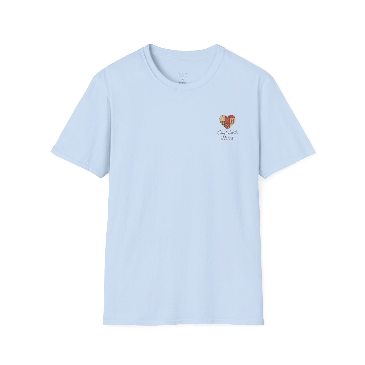 Patchwork Soul T-shirt with colorful stitched heart graphic
