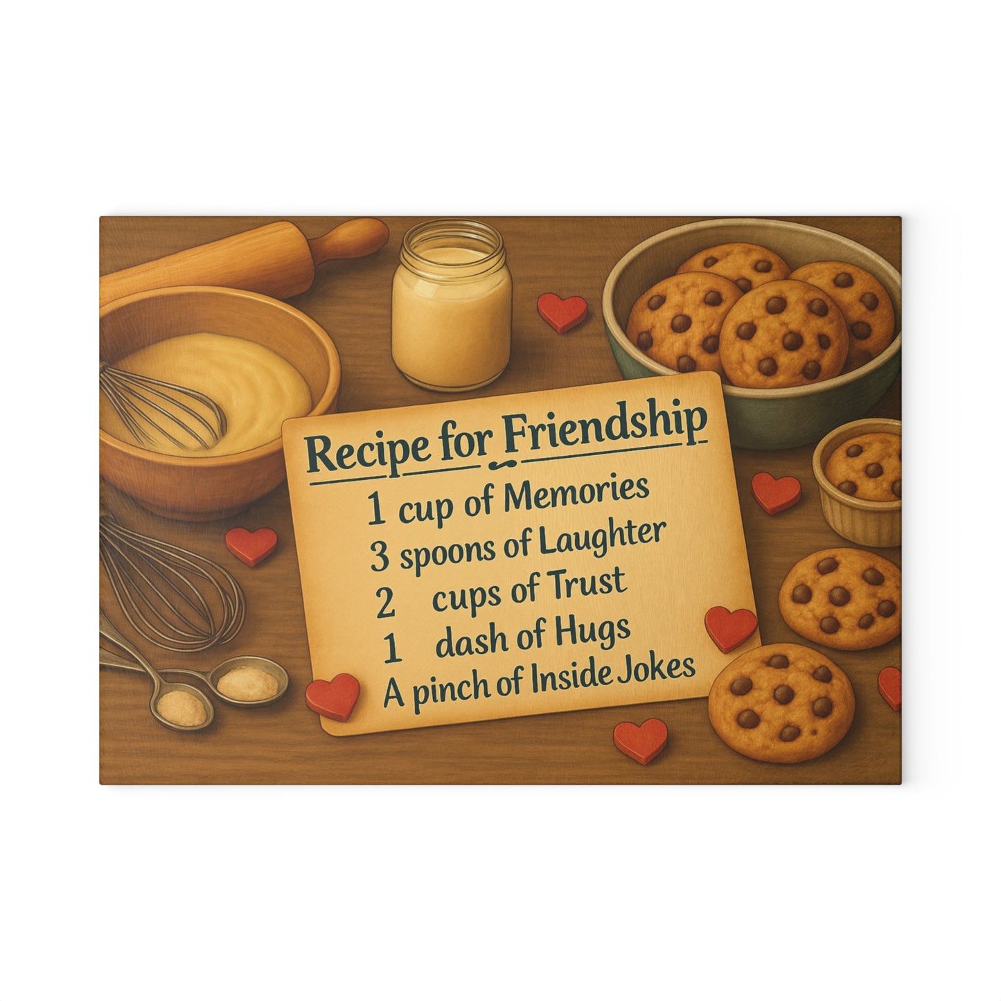 Recipe for Friendship Glass Cutting Board, Kitchen Decor, Gift for Friends, Cooking Gift, Heartwarming Kitchen Item, Unique Kitchen