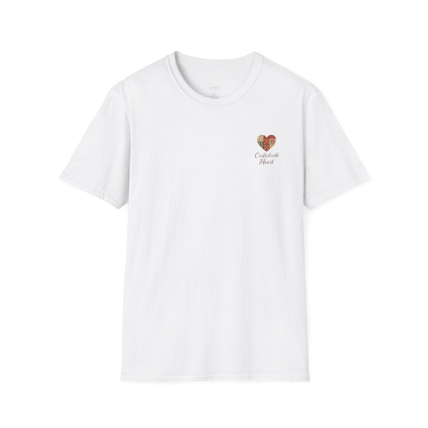 Patchwork Soul T-shirt with colorful stitched heart graphic