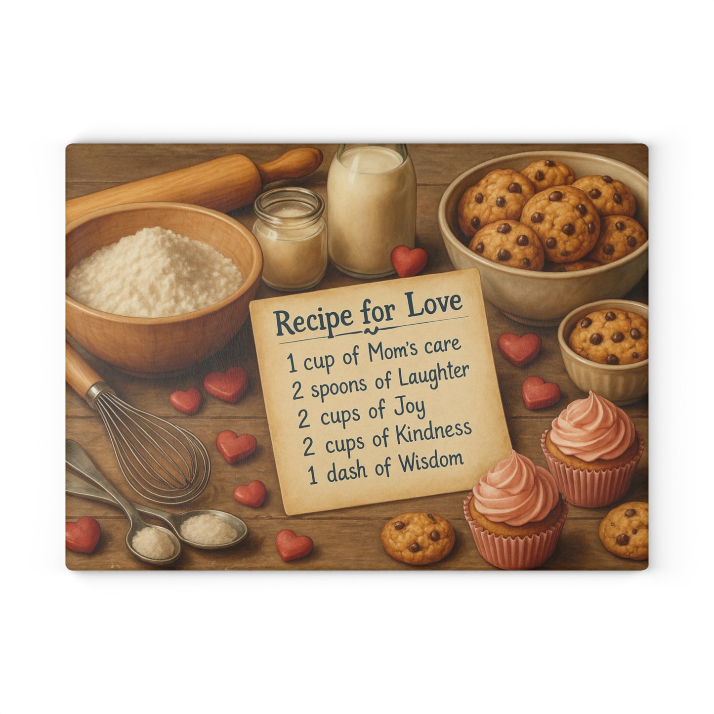 Glass cutting board with Recipe for Love