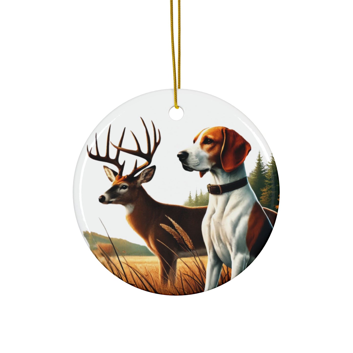 Ceramic ornament of a hound and buck
