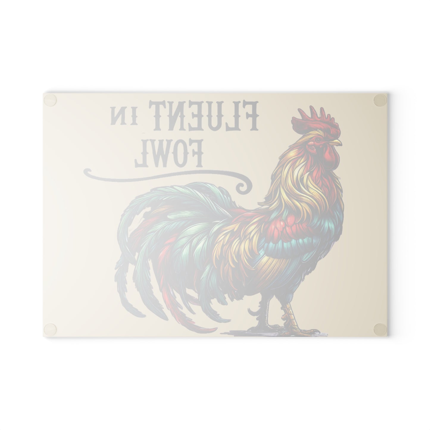 Fluent in Fowl Rooster Glass Cutting Board, Kitchen Decor, Gift for Chefs, Rustic Home Essential, Poultry Lovers