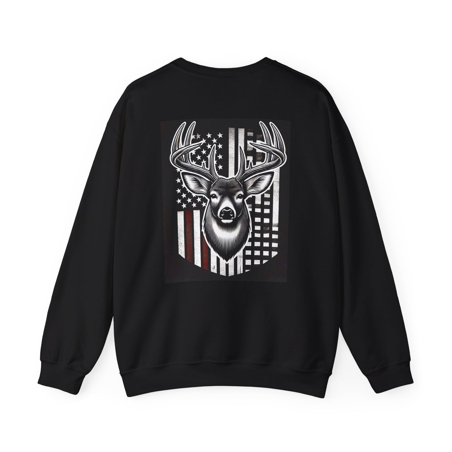 Patriotic buck on black sweetshirt