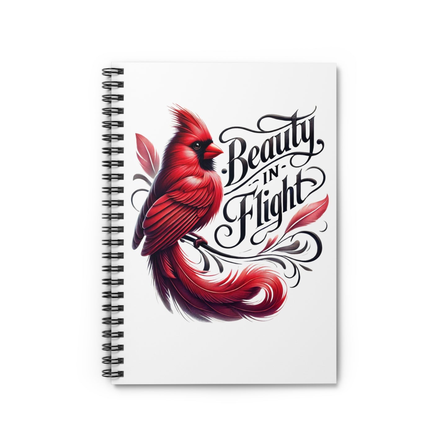 Spiral Notebook with Red Cardinal and text Beauty in Flight