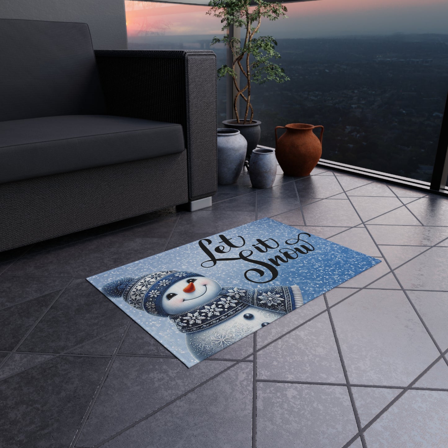 Festive Winter Outdoor Rug - "Let it Snow" Design