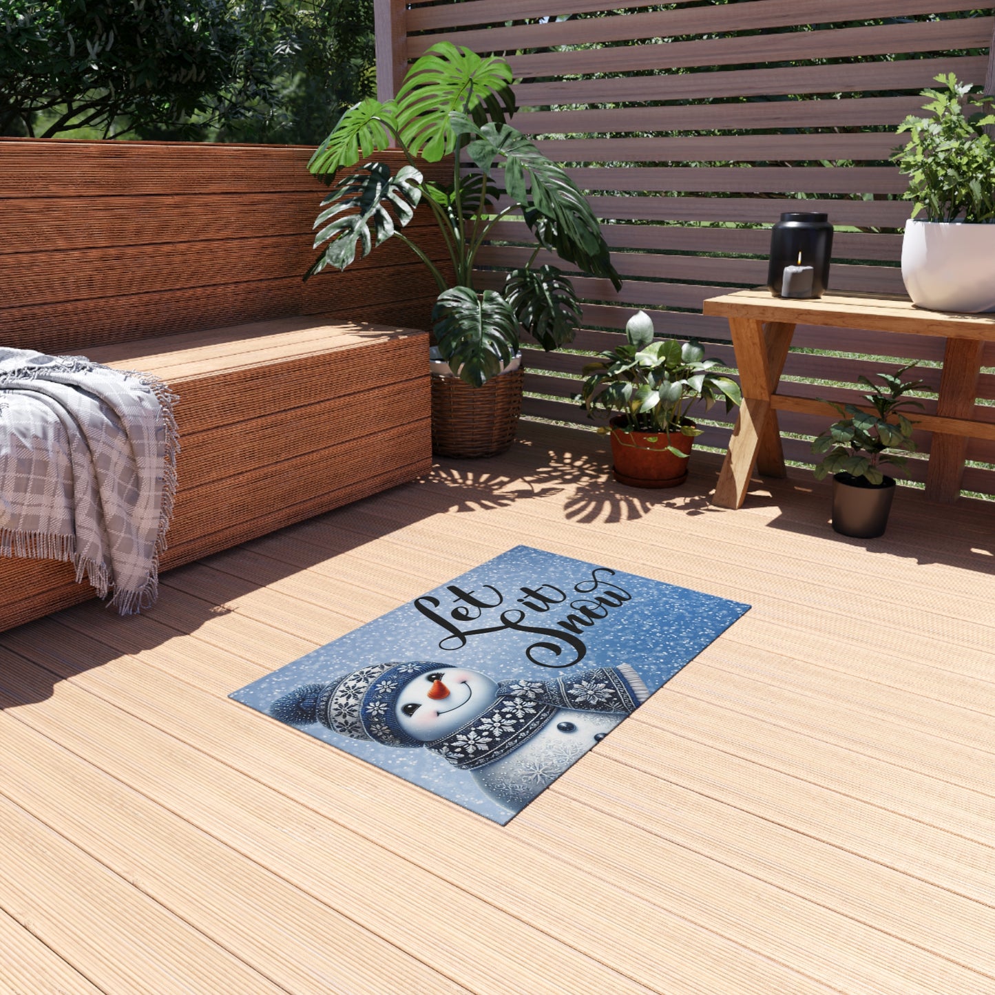 Festive Winter Outdoor Rug - "Let it Snow" Design