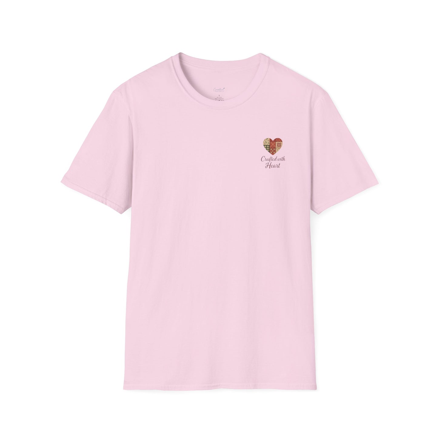Patchwork Soul T-shirt with colorful stitched heart graphic