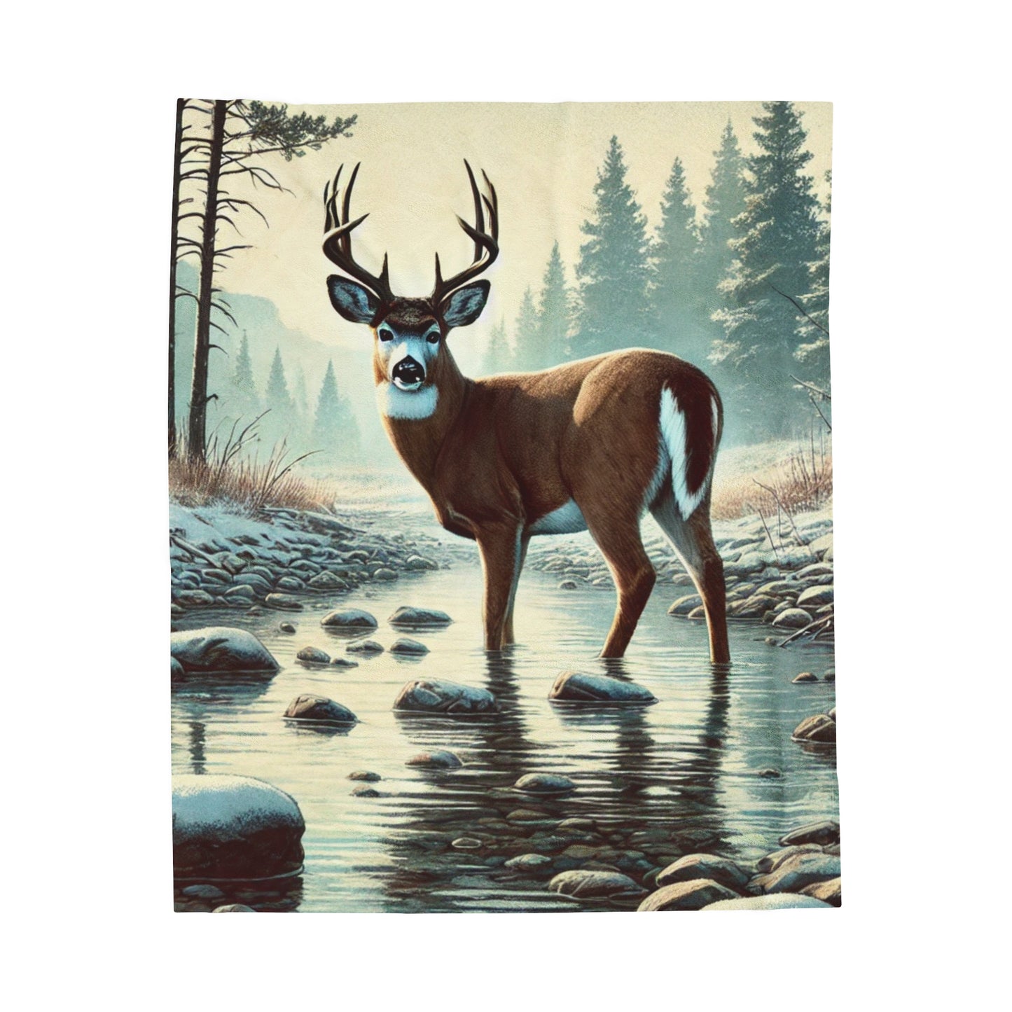 Cozy blanket with a buck standing in a creek