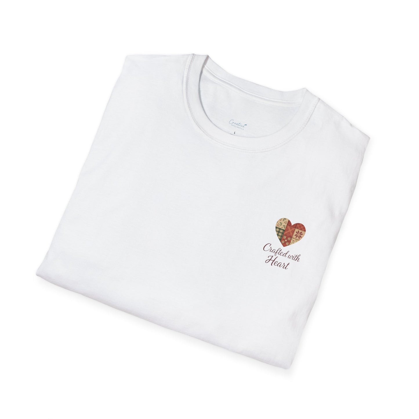 Patchwork Soul T-shirt with colorful stitched heart graphic