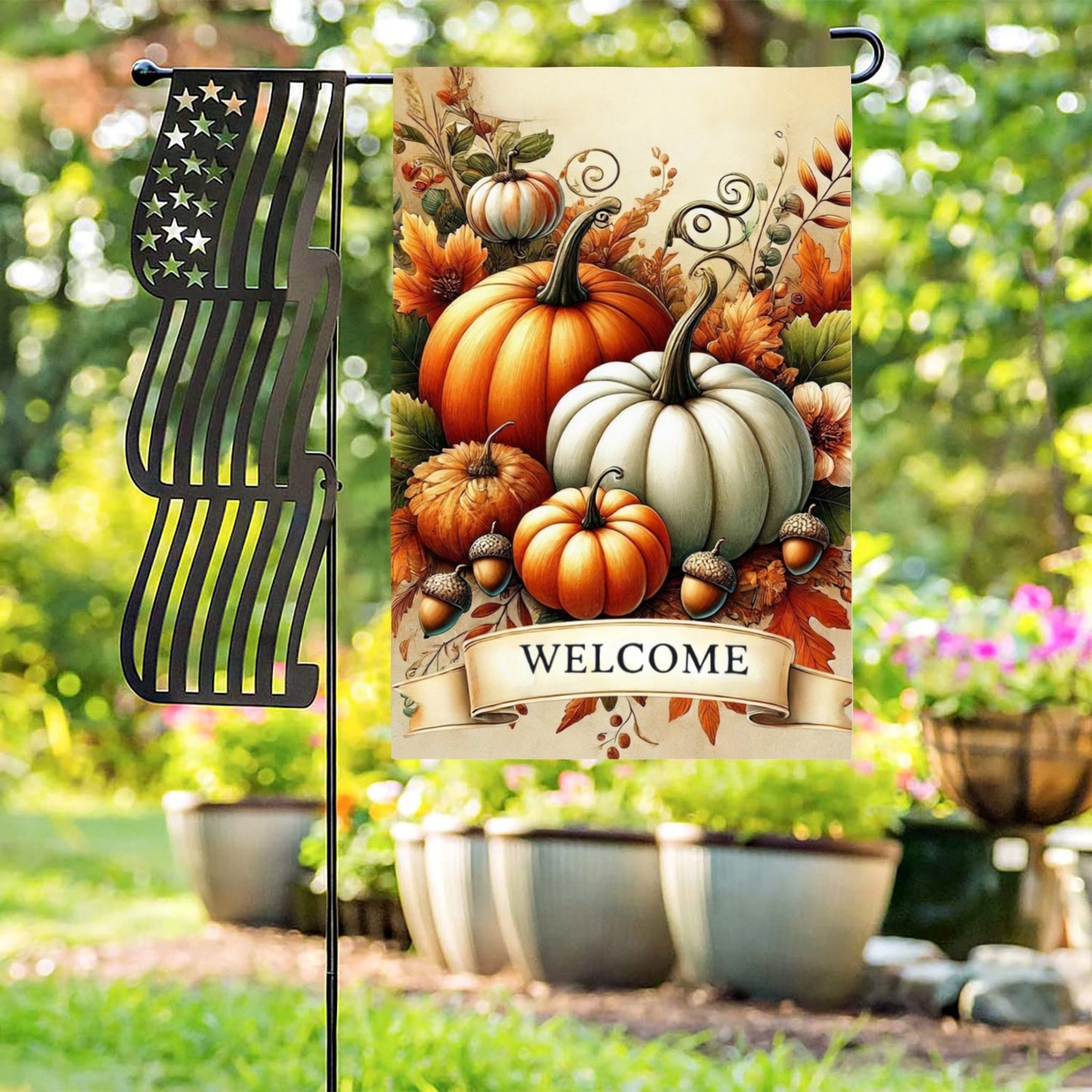 Rustic Fall Pumpkin Garden Flag – Autumn Welcome Porch Decor