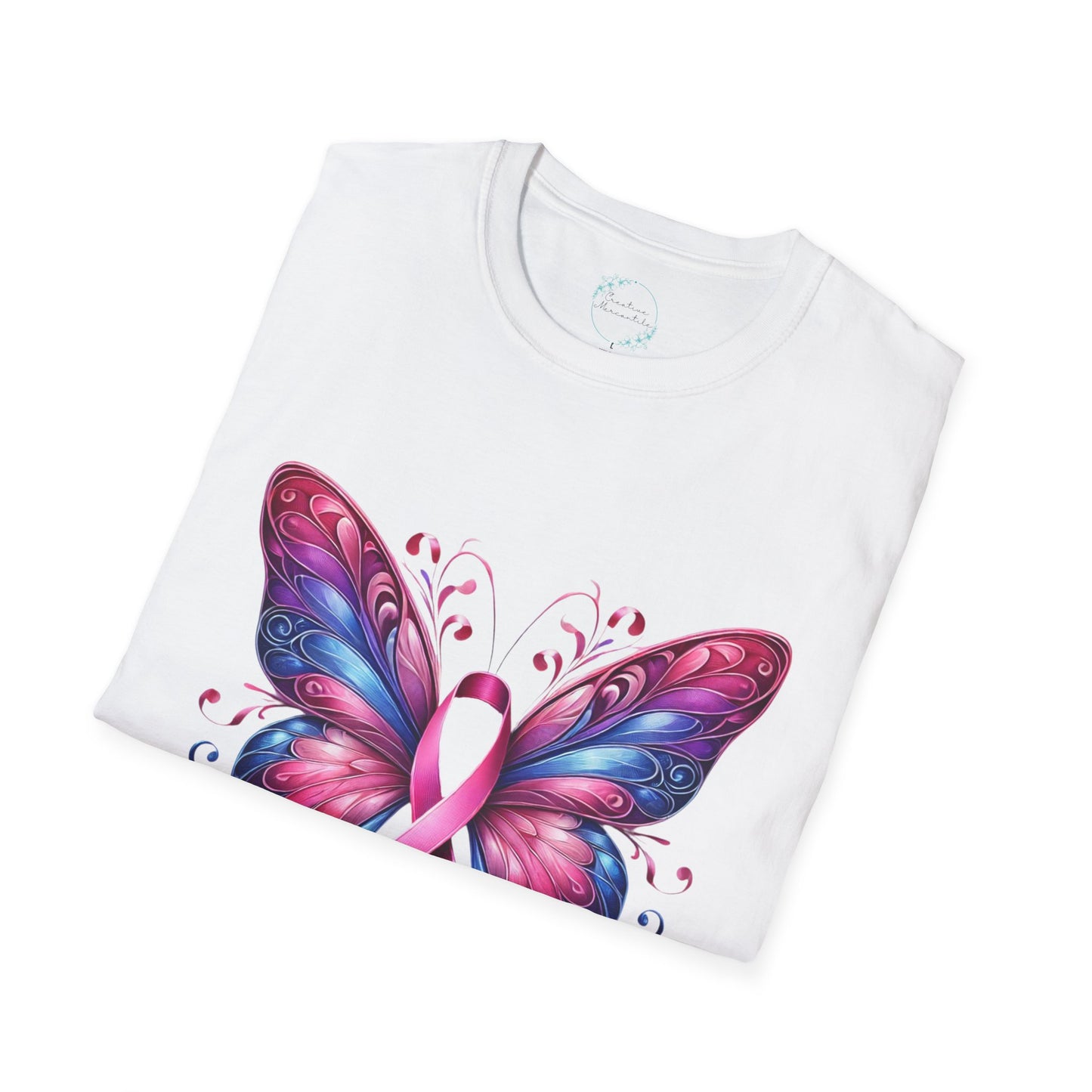 Folded shirt of cancer awareness butterfly design