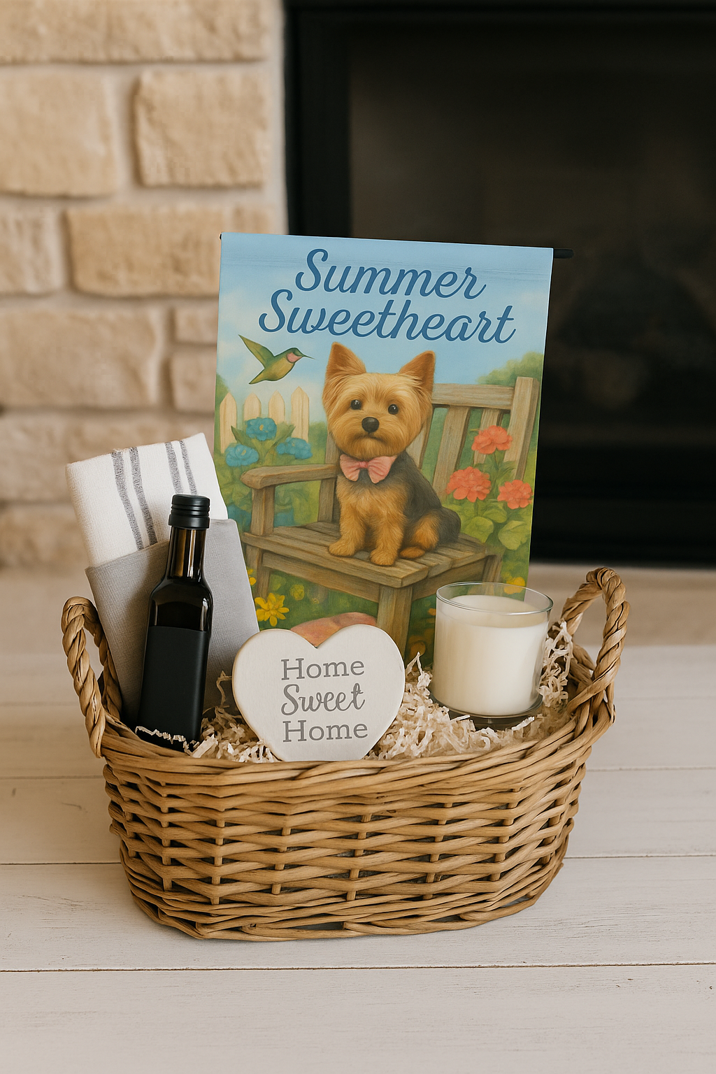 Summer Sweetheart Garden Flag – Yorkshire Terrier with Flowers & Hummingbird | Cute Summer Dog Décor