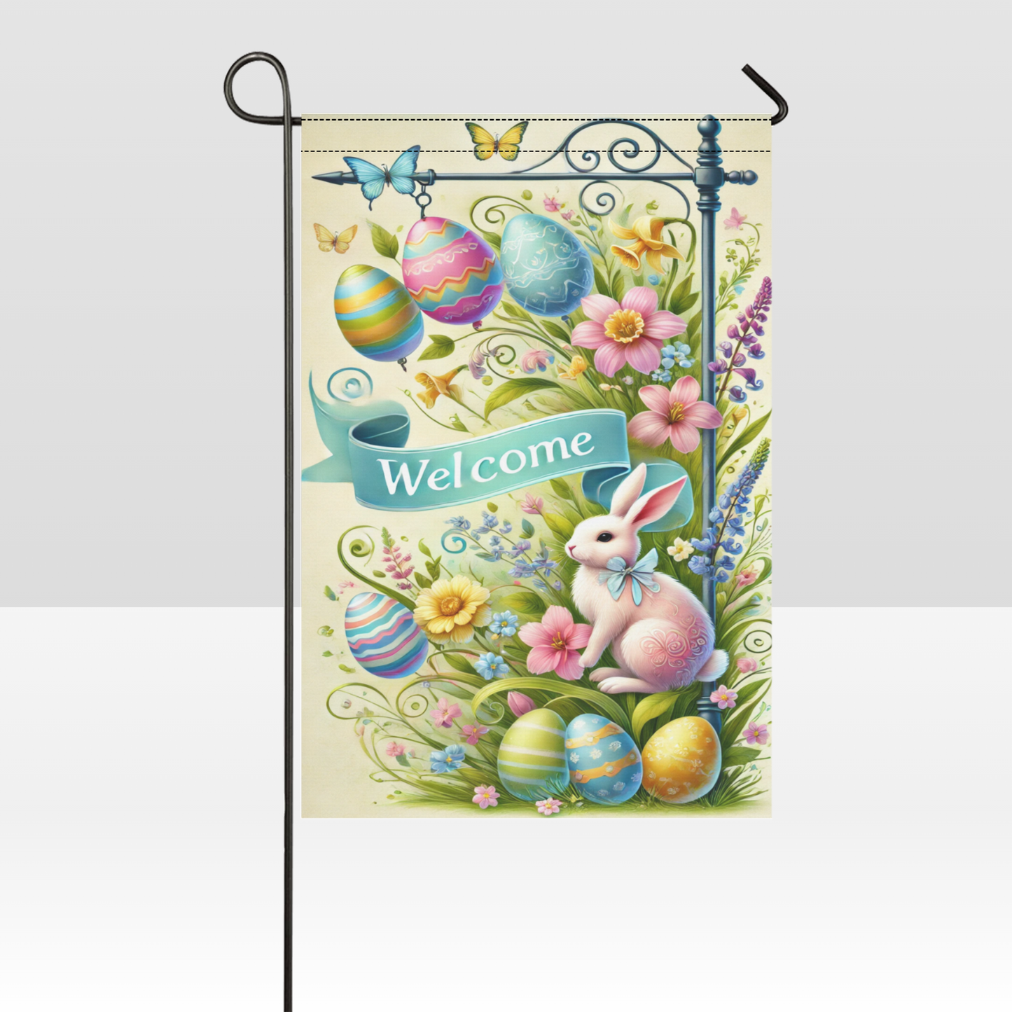 Hoppin' Spring Welcome – Whimsical Easter Garden Flag