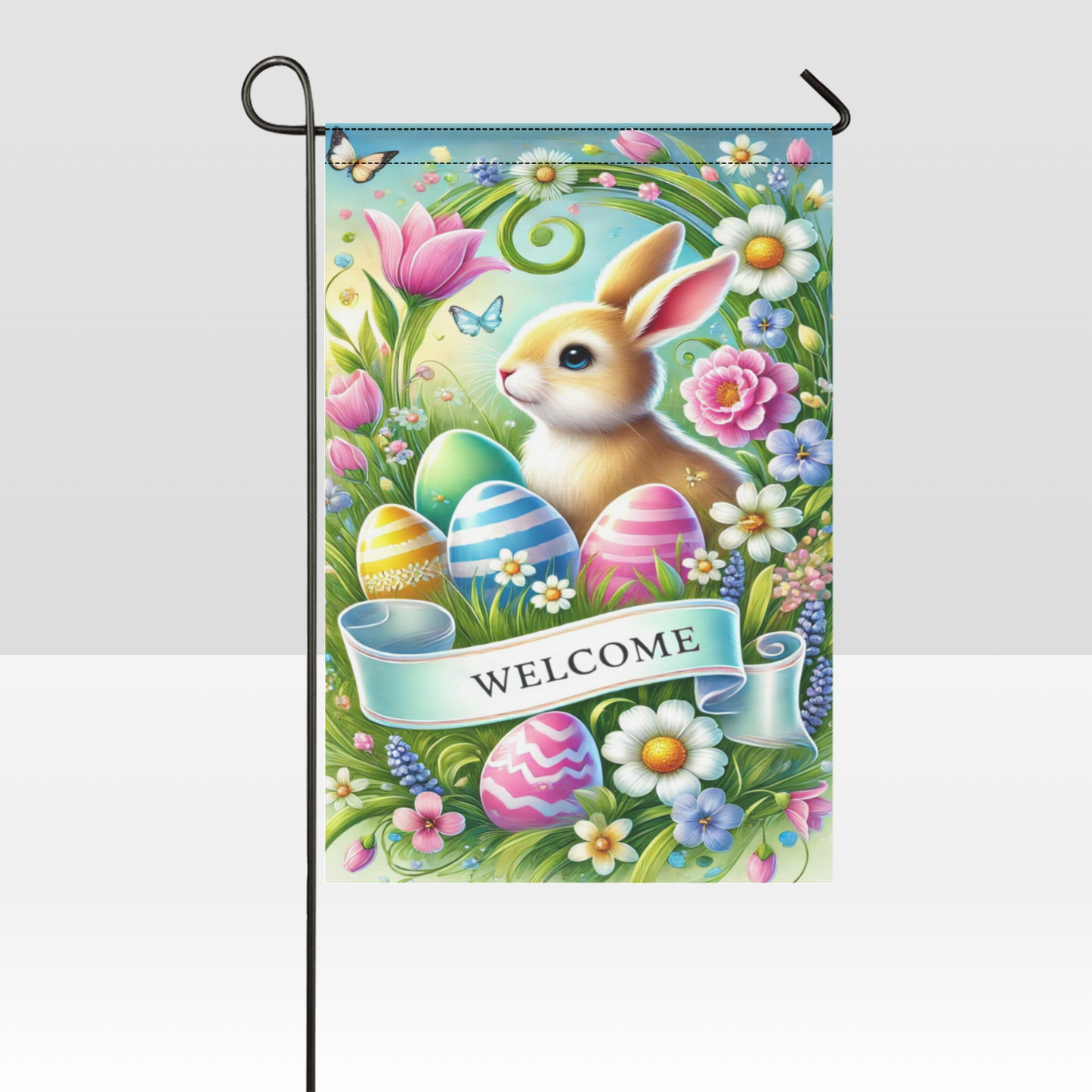 Egg-Stra Spring Welcome – Colorful Easter Bunny Garden Flag