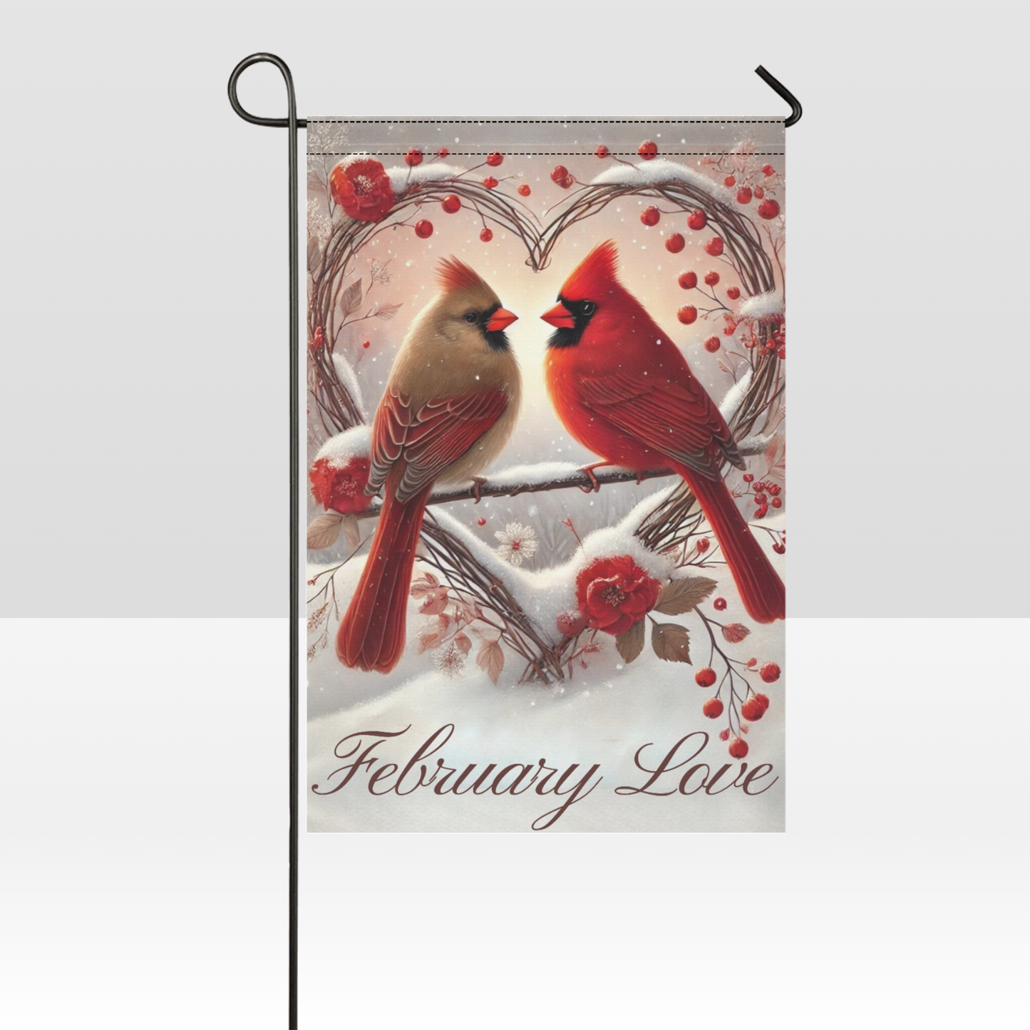 Cardinal Love- February Winter Valentine Garden Flag
