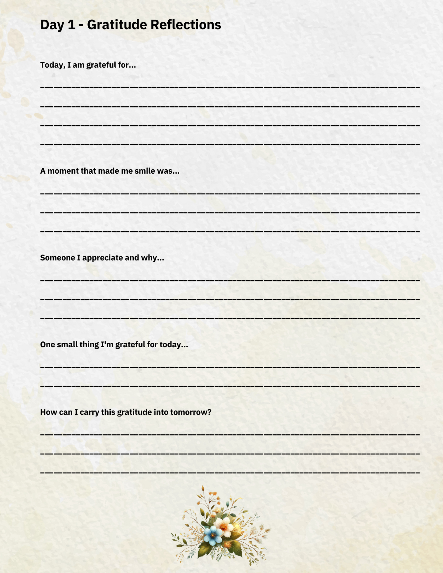 Inside page layout of gratitude journal with space to write