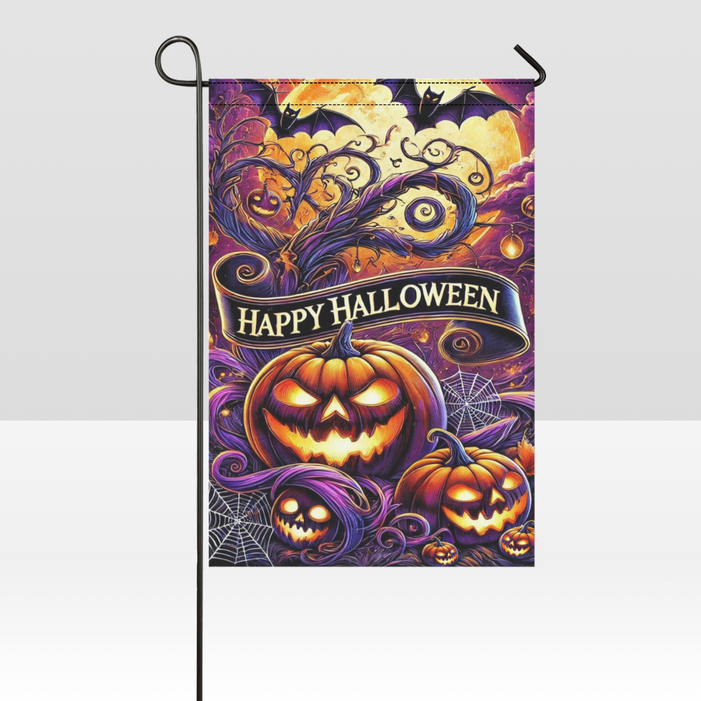 Moonlit Mischief Halloween Garden Flag - Whimsical Jack-O’-Lantern Porch Flag