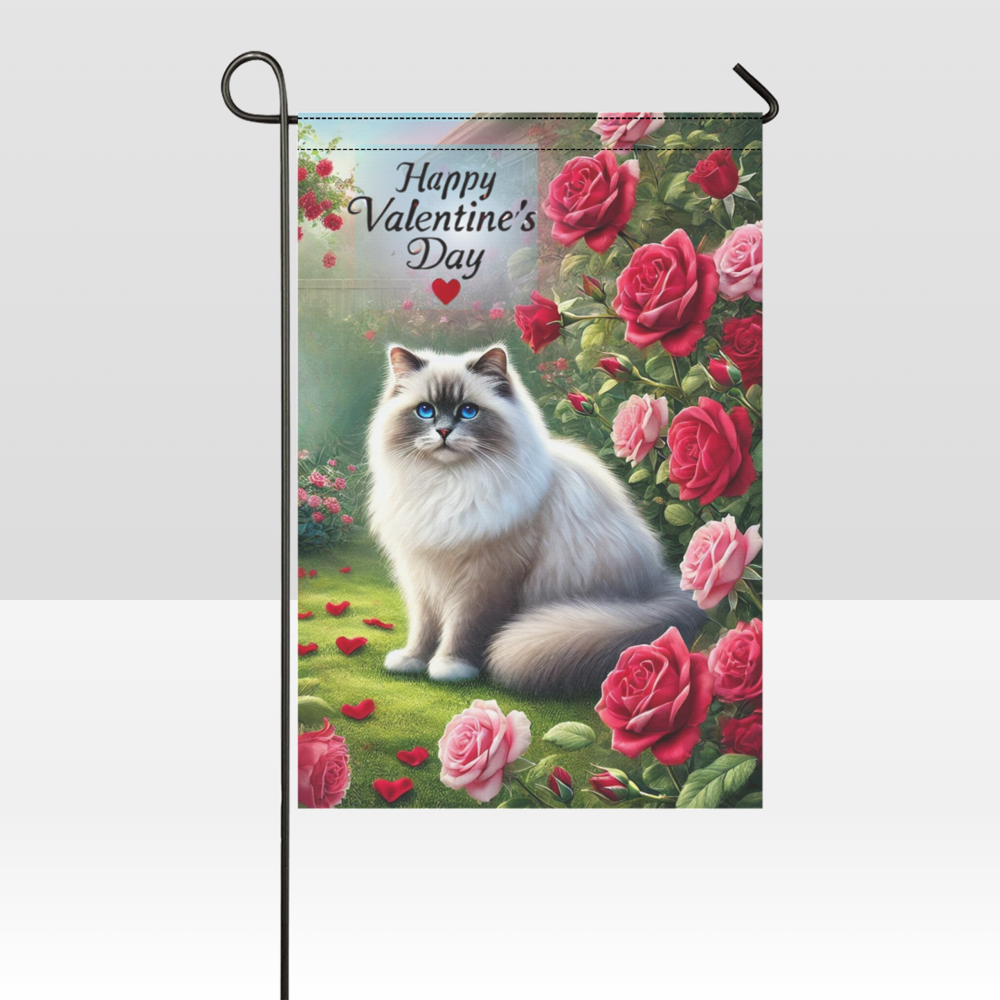 Valentine Whiskers - Romantic Cat Garden Flag