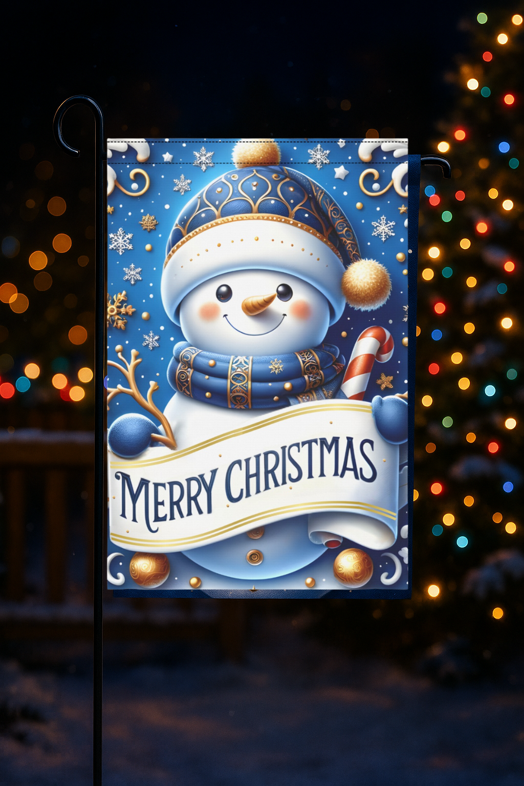 Merry Christmas Snowman Garden Flag – 12"x18" Double-Sided Winter Yard Flag – Holiday Outdoor Décor
