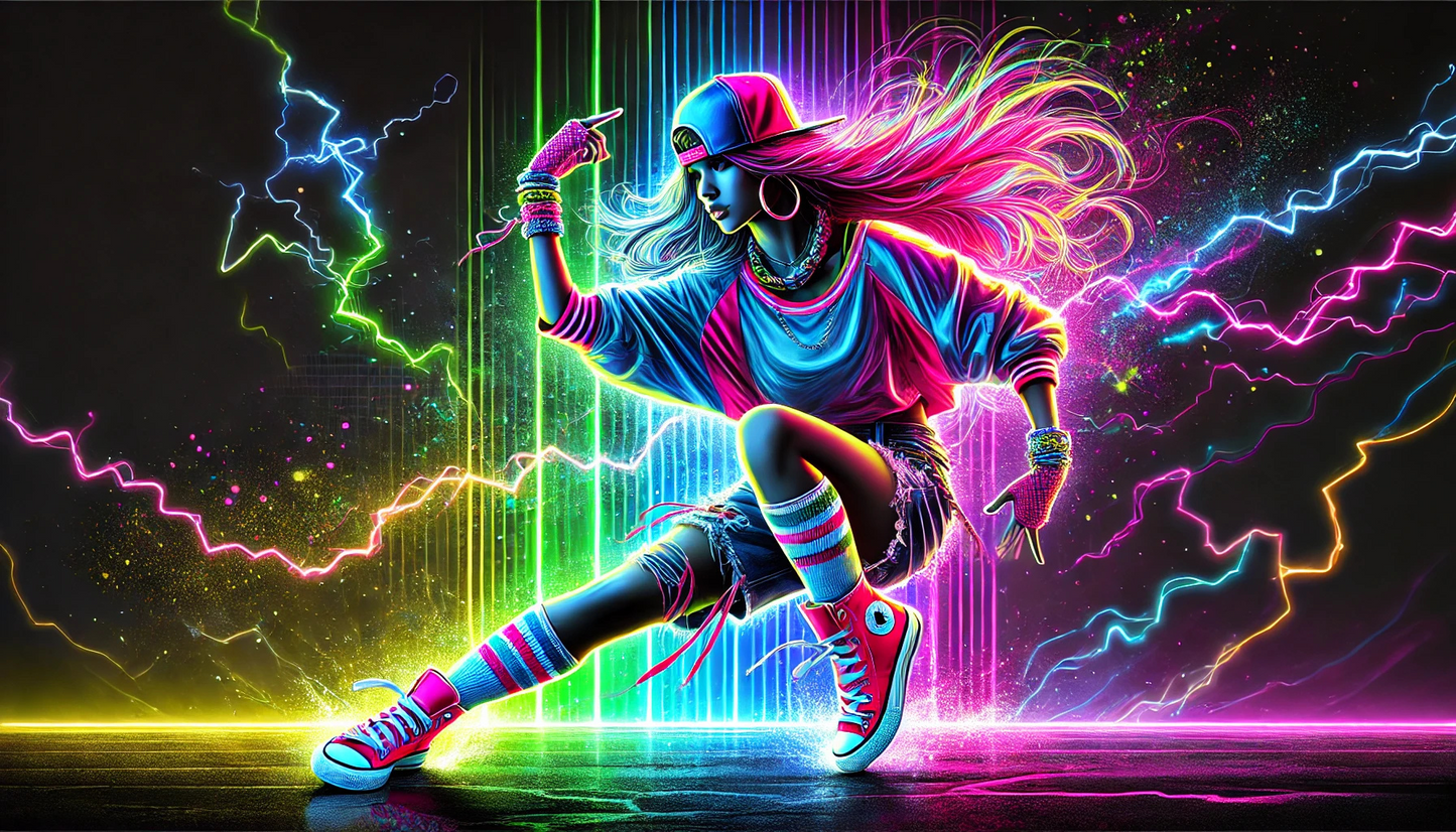 Neon girl dancer wearing hat and shoes digital download design