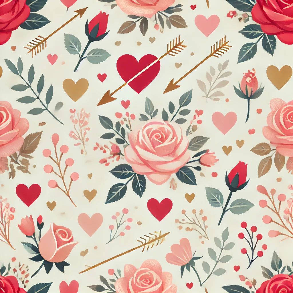 Valentine floral and heart pattern digital download design
