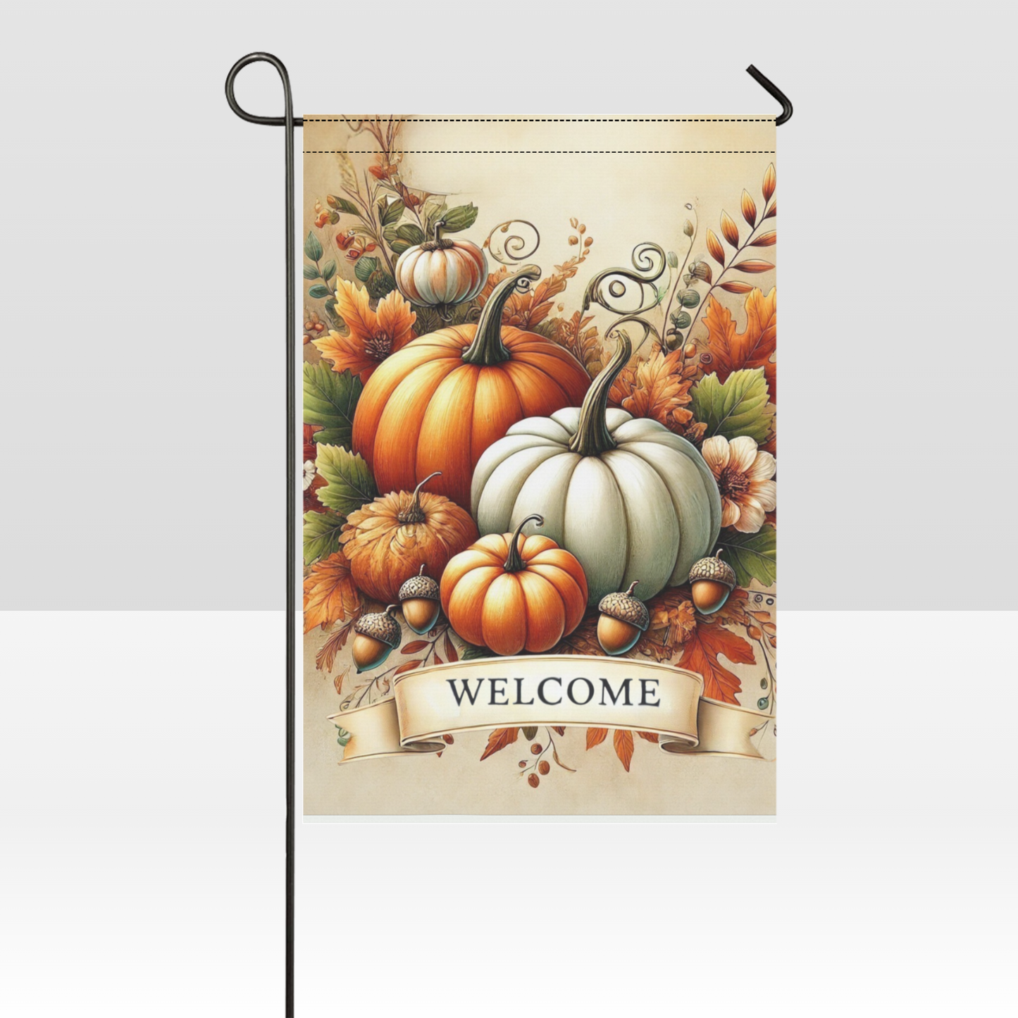 Fall welcome garden flag with pumpkins