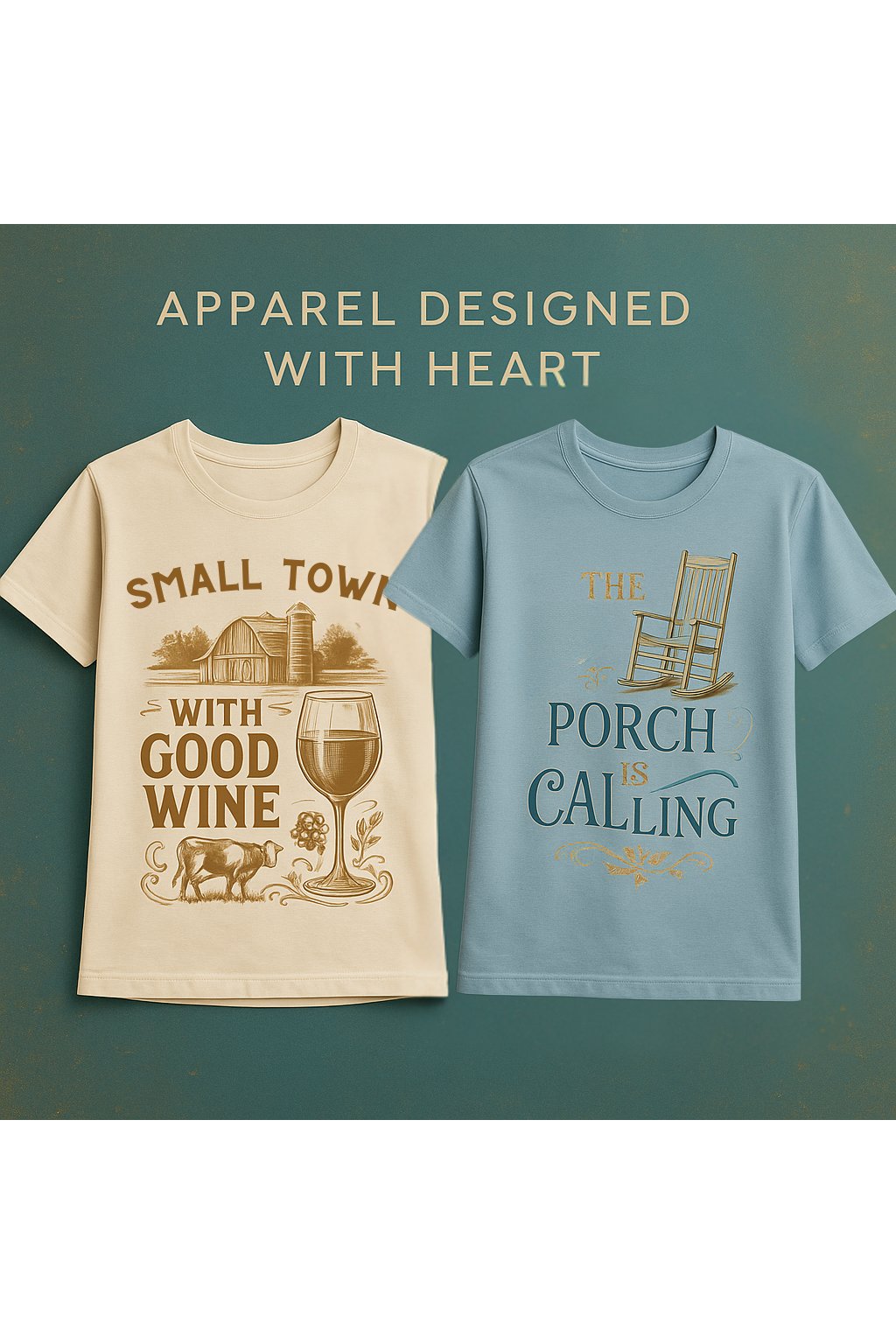 Apparel collection featuring heartfelt graphic T-shirts in a mix of soft, bold, and artistic styles with inspirational quotes and creative designs