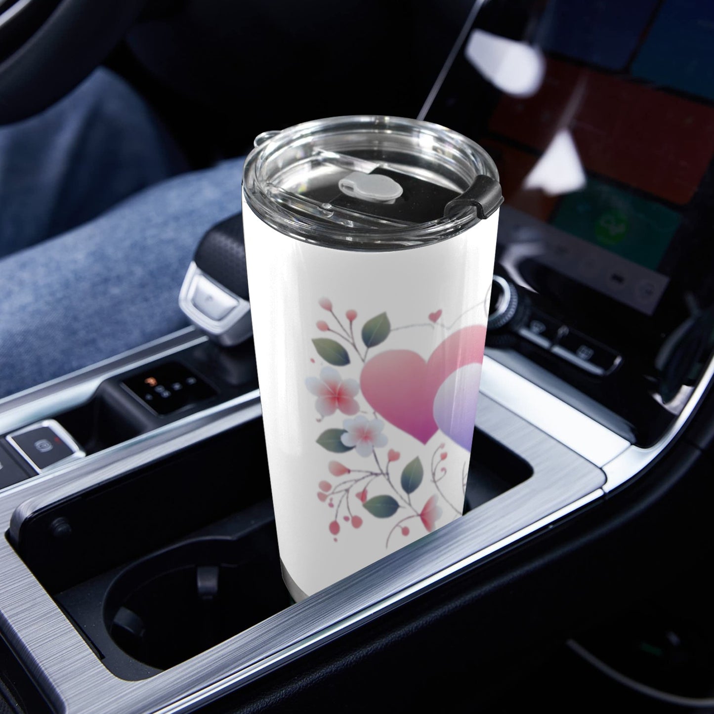 White tumbler with two pastel hearts