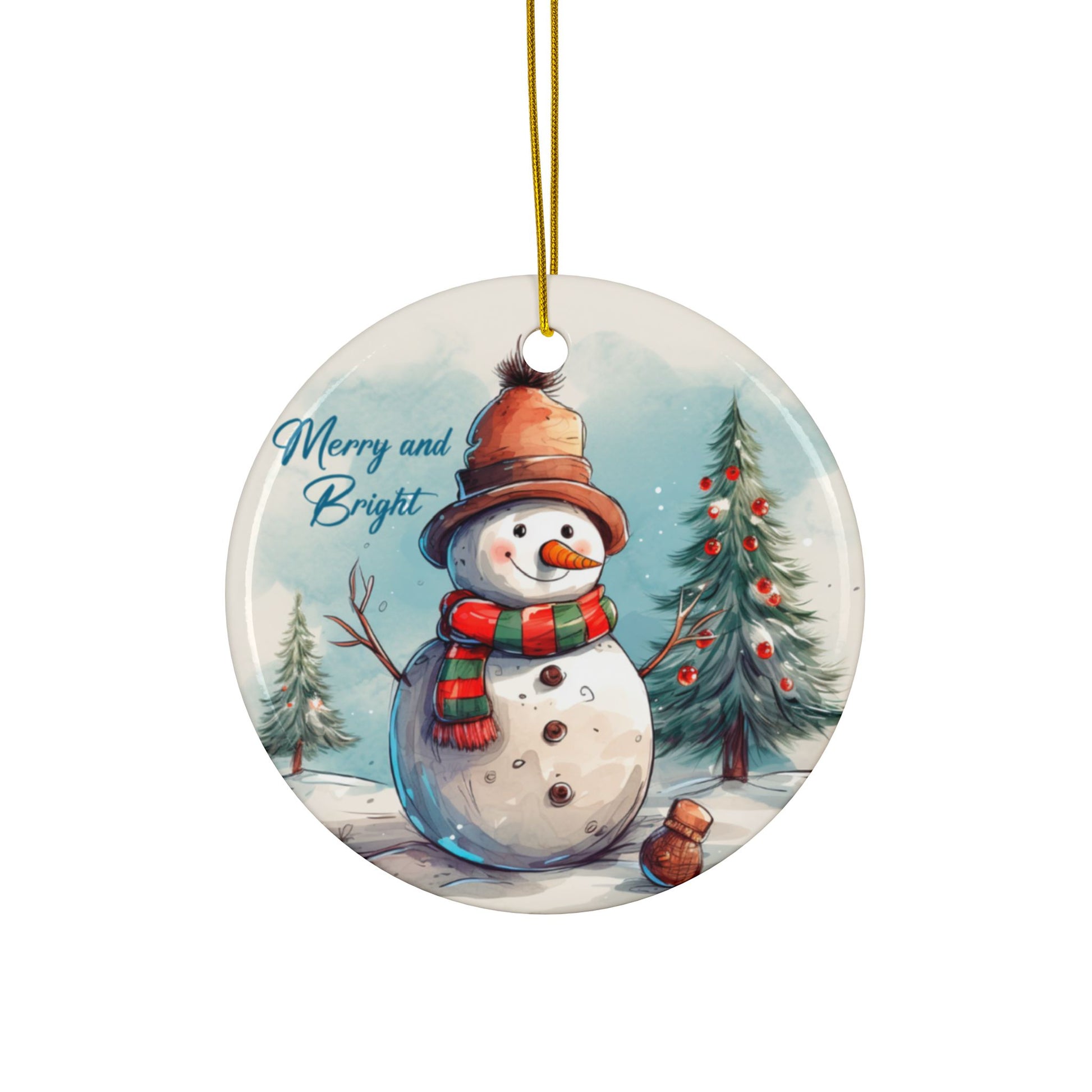 Round ceramic snowman ornament