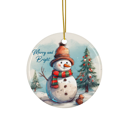 Round ceramic snowman ornament