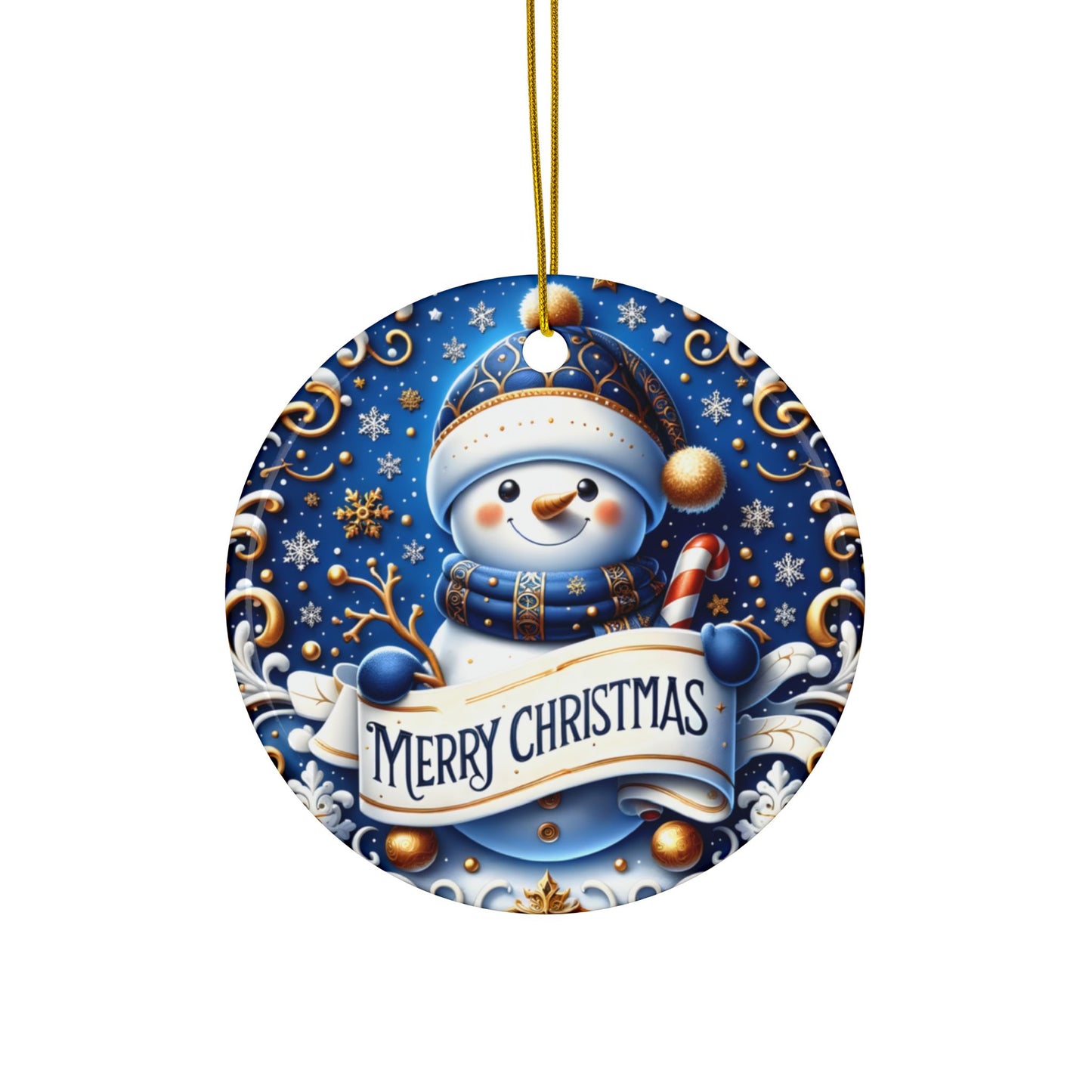 Merry Christmas snowman ceramic ornament