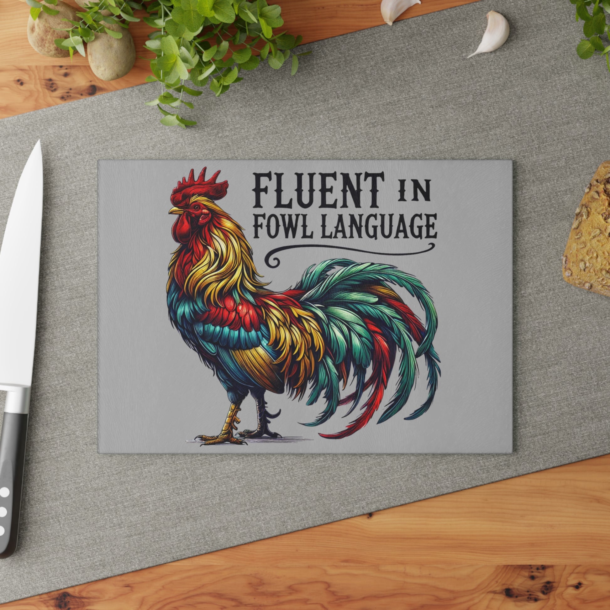 Colorful rooter glass cutting board