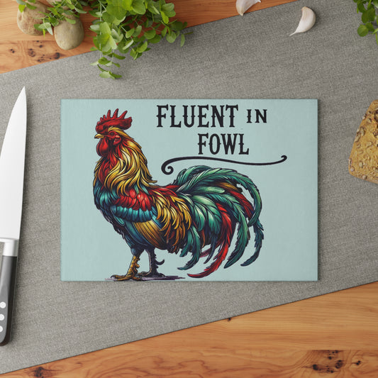 Fluent in Fowl Glass cutting board