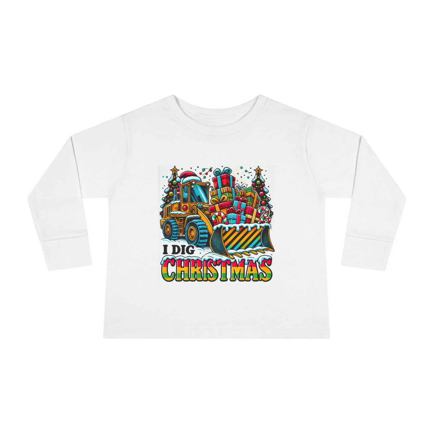 Toddler shirt with a bulldozer and text I dig Christmas design