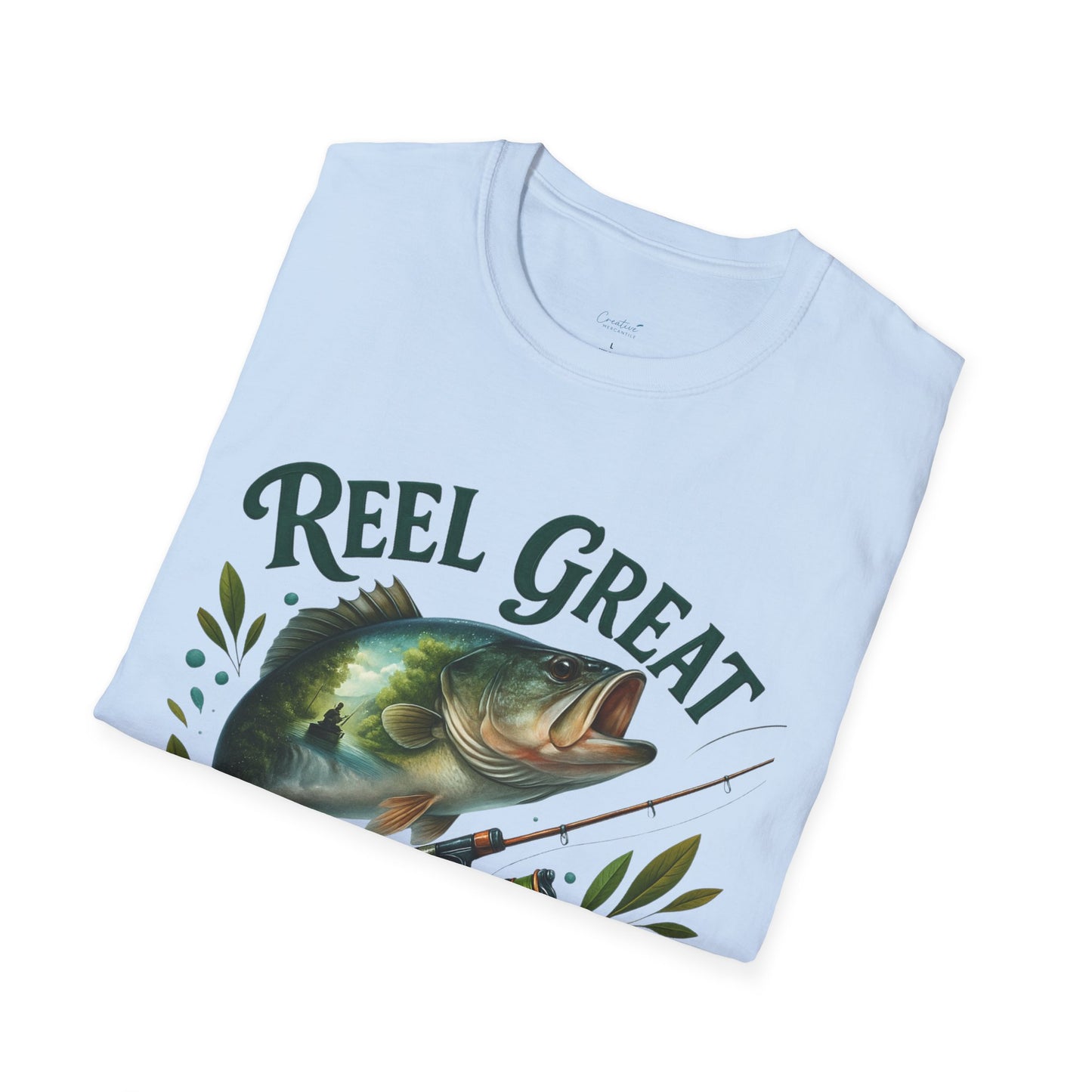Reel Great Dad T-Shirt | Fisherman Gift | Father's Day T-Shirt | Dad Tee | Fishing Lover Apparel | Unisex Softstyle Tee (Front Design Only)