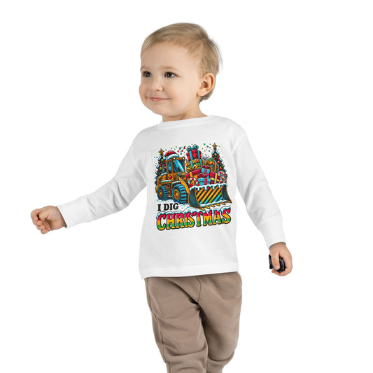Toddler shirt with a bulldozer and text I dig Christmas design