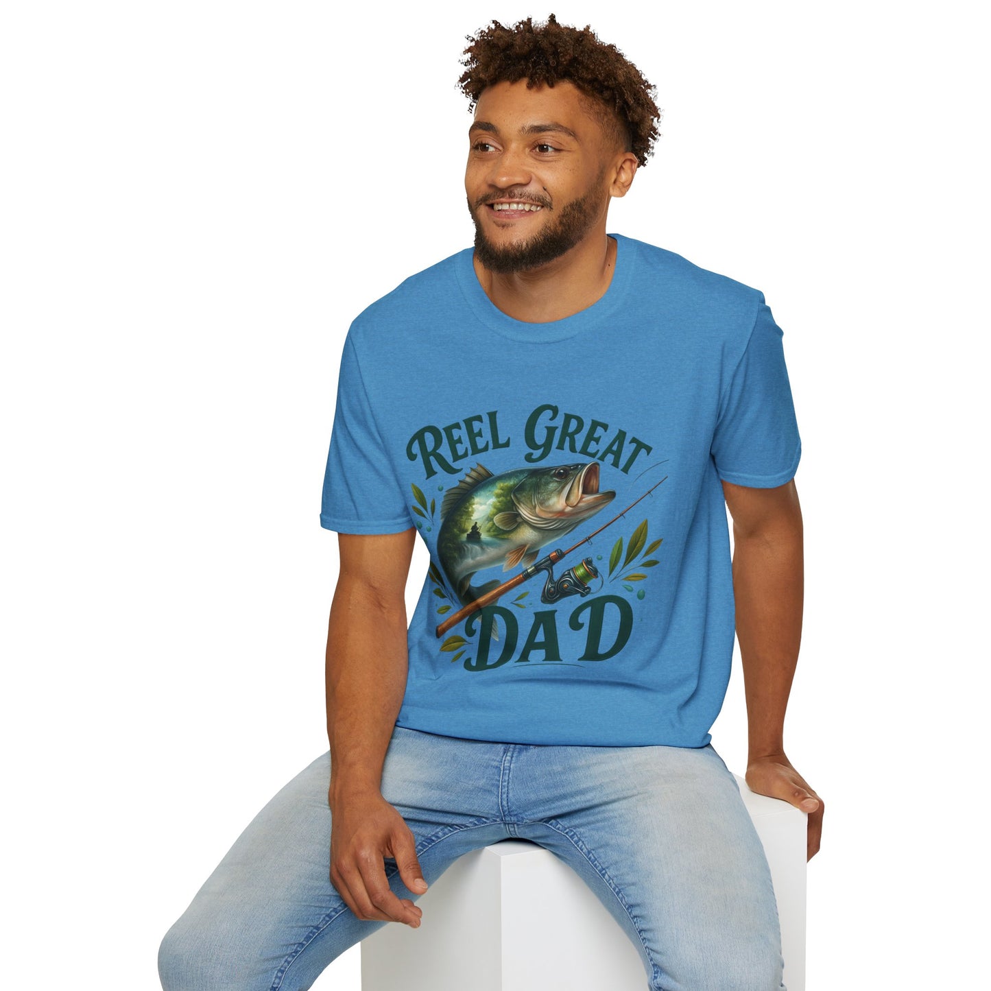 Reel Great Dad T-Shirt | Fisherman Gift | Father's Day T-Shirt | Dad Tee | Fishing Lover Apparel | Unisex Softstyle Tee (Front Design Only)