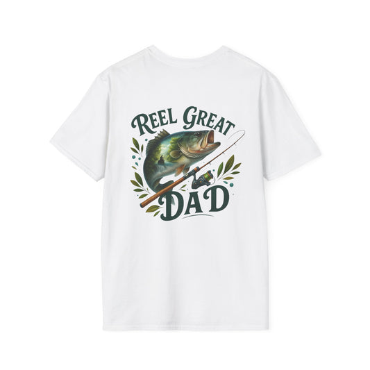 A shirt with a graphic design Reel Great Dad