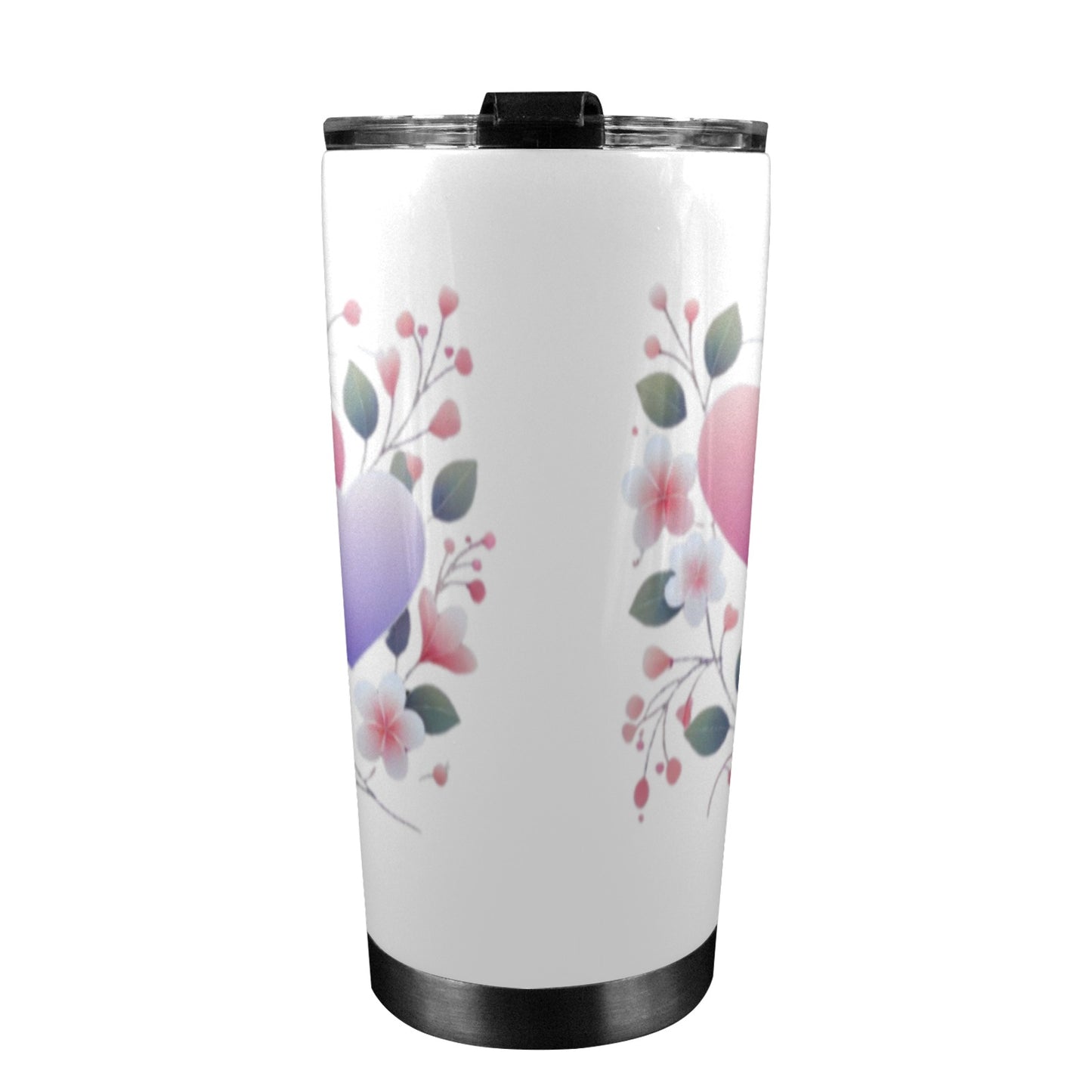 White tumbler with two pastel hearts
