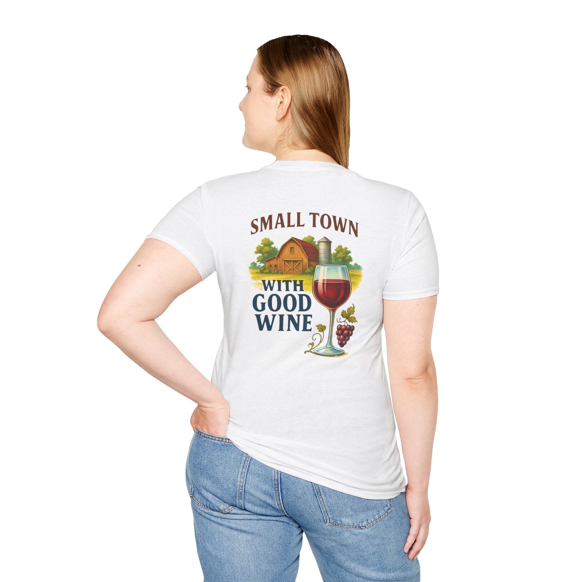 Casual wine-themed shirt styled with jeans