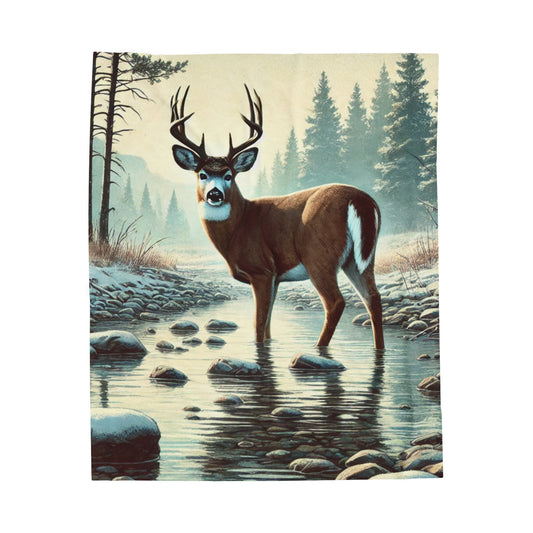 Cozy blanket with a buck standing in a creek