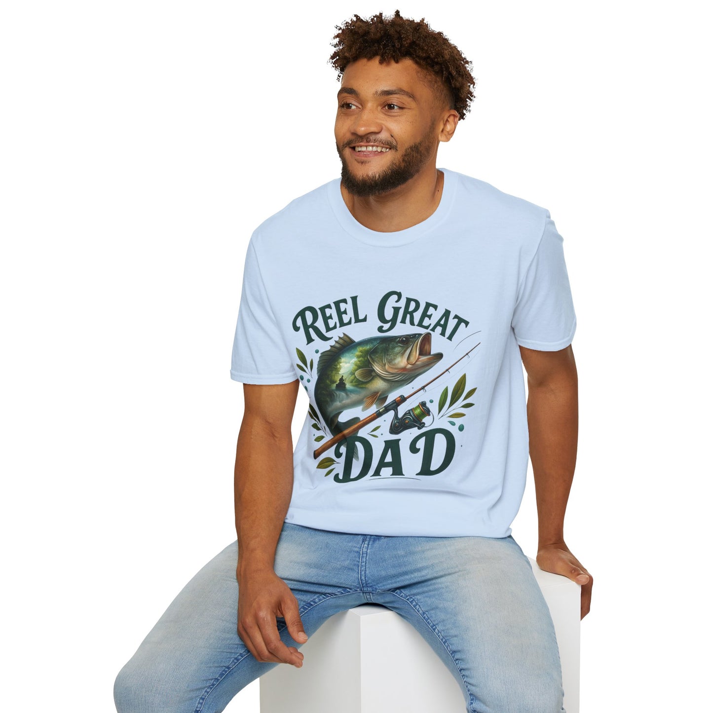 Reel Great Dad T-Shirt | Fisherman Gift | Father's Day T-Shirt | Dad Tee | Fishing Lover Apparel | Unisex Softstyle Tee (Front Design Only)