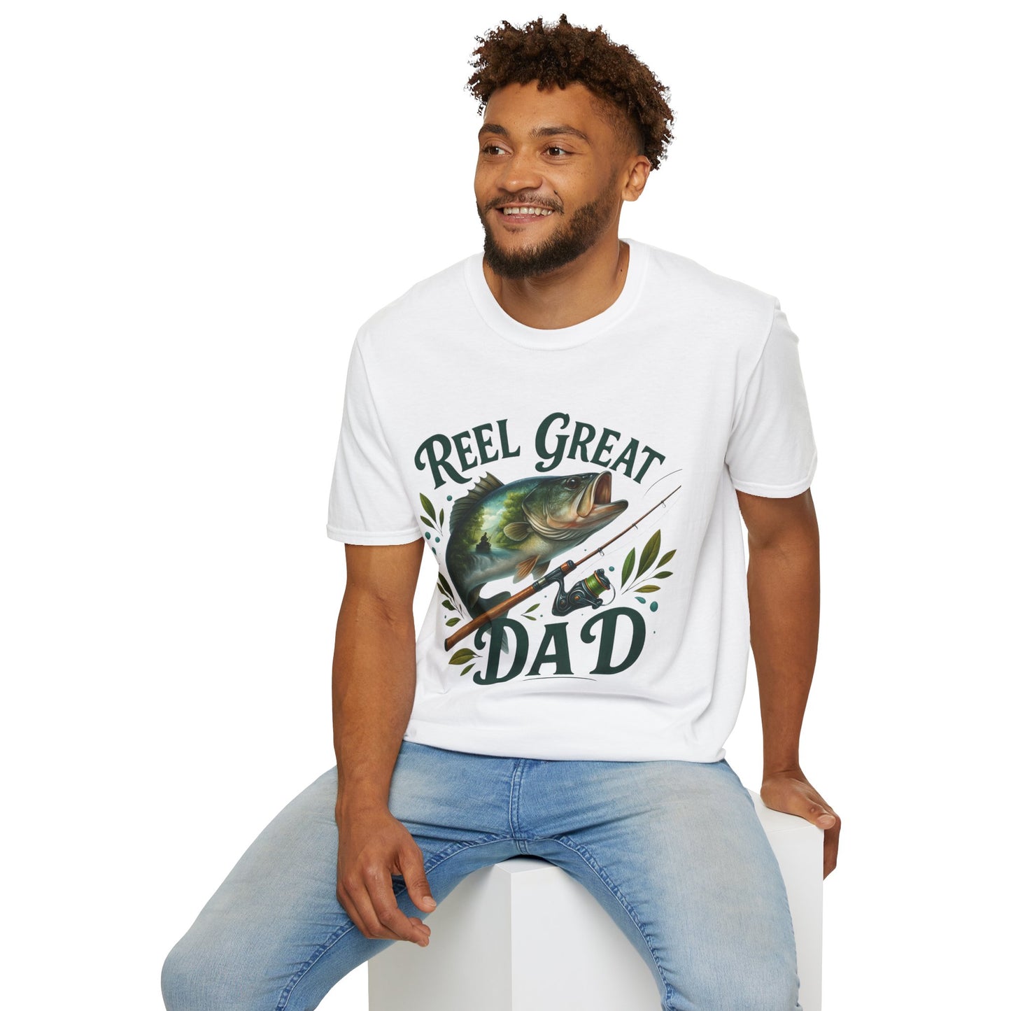 Reel Great Dad T-Shirt | Fisherman Gift | Father's Day T-Shirt | Dad Tee | Fishing Lover Apparel | Unisex Softstyle Tee (Front Design Only)