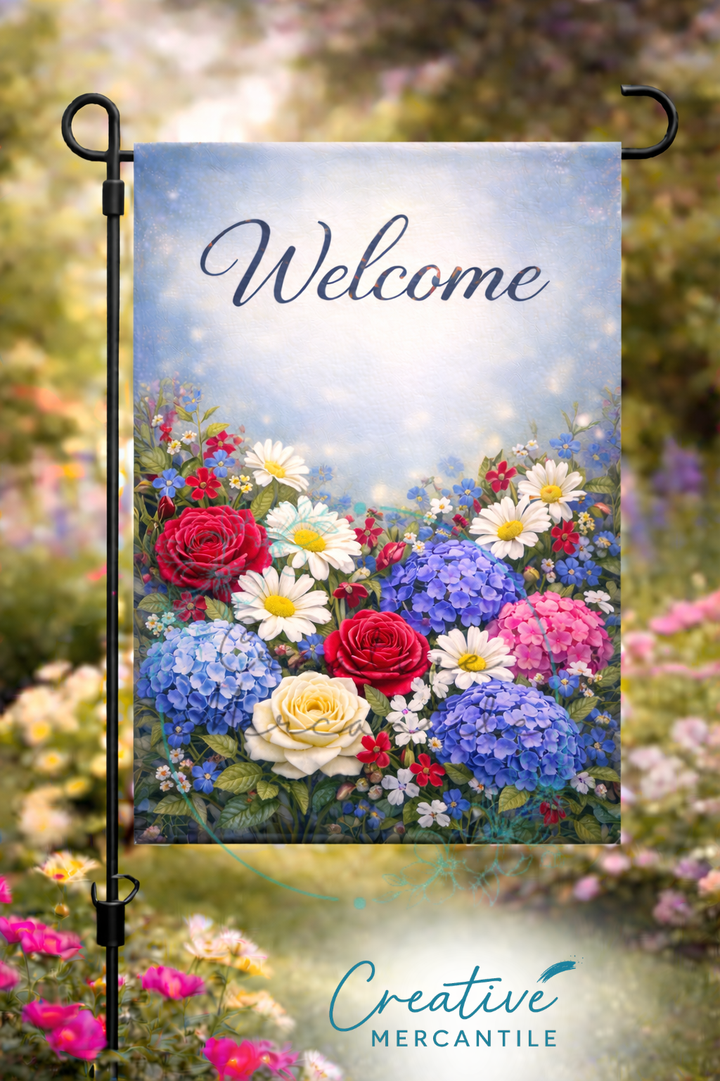 Welcome Hydrangea Garden Flag (12"x18")