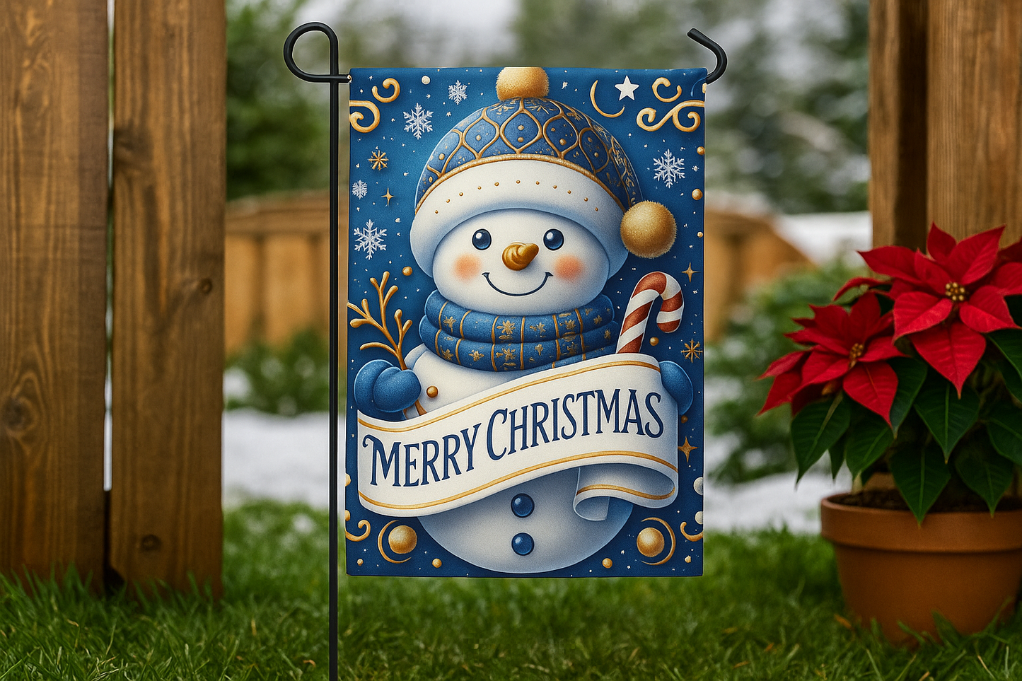 Merry Christmas Snowman Garden Flag – 12"x18" Double-Sided Winter Yard Flag – Holiday Outdoor Décor